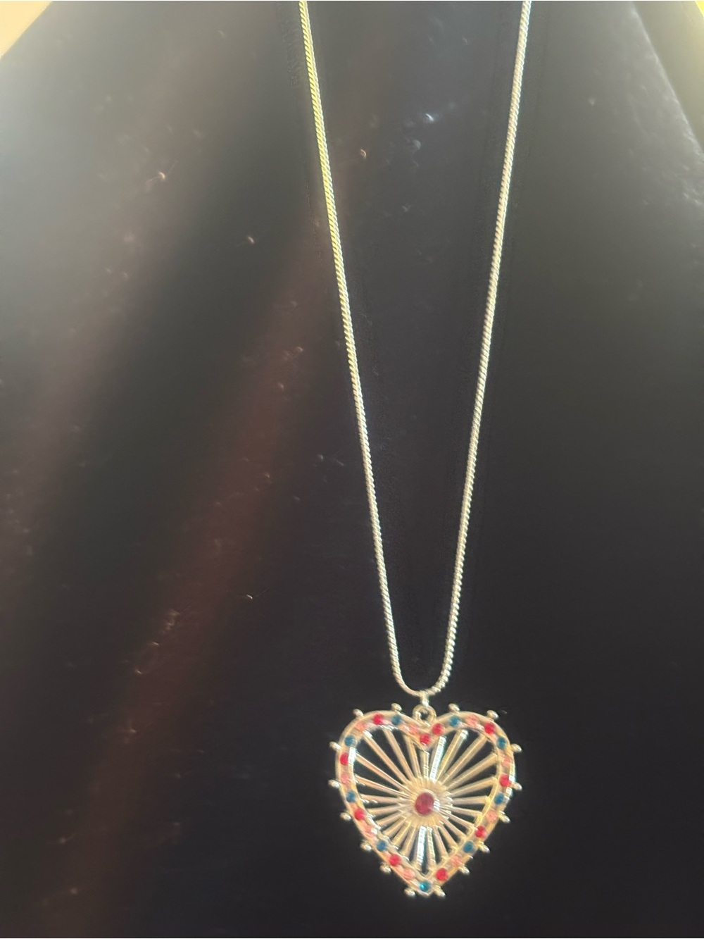 Heart Pendant Necklace with Blue, Red and Green Accents - Women Jewelry